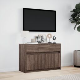 Berkfield Home TV Cabinet with LED Brown Oak 91x34x61 cm Engineered Wood - Size: 91 x 34 x 61 cm - thumbnail 4