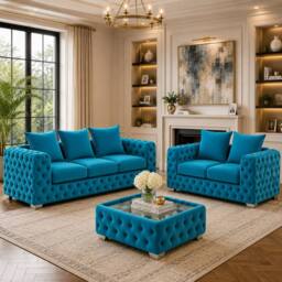 Stratus Interiors Ashley Scatter Back Chesterfield Fabric Sofa - 2&3 Seater Set in Teal