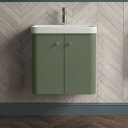 Balterley Modern Bathroom Wall Hung 2 Door Vanity Unit Basin, Satin Green, 605mm in Green - thumbnail 8