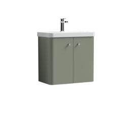 Balterley Modern Bathroom Wall Hung 2 Door Vanity Unit Basin, Satin Green, 605mm in Green - thumbnail 1