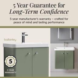 Balterley Modern Bathroom Wall Hung 2 Door Vanity Unit Basin, Satin Green, 605mm in Green - thumbnail 4