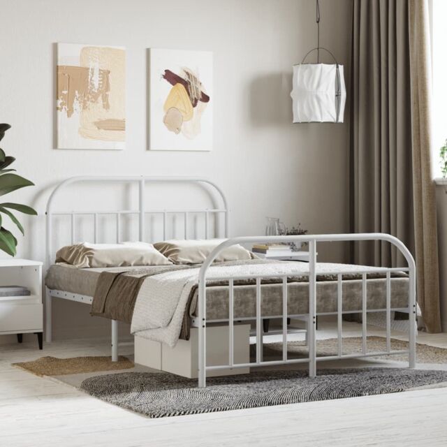 Berkfield Home Metal Bed Frame with Headboard & Footboard White 120x200 cm - Size: Small Double - image 1