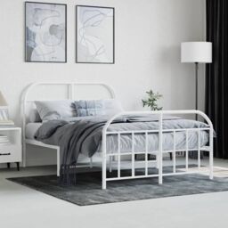 Berkfield Home Metal Bed Frame with Headboard & Footboard White 120x200 cm - Size: Small Double - thumbnail 3