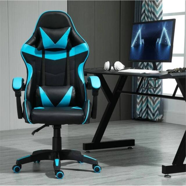 Nordara Blue Swivel Gaming Chair Faux Leather Home Office Sports Desk Tilt - Size: 120 cm x 90 cm - image 1