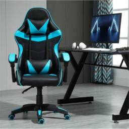 Nordara Blue Swivel Gaming Chair Faux Leather Home Office Sports Desk Tilt - Size: 120 cm x 90 cm