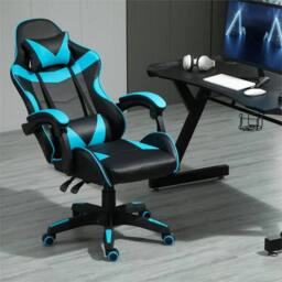 Nordara Blue Swivel Gaming Chair Faux Leather Home Office Sports Desk Tilt - Size: 120 cm x 90 cm - thumbnail 2