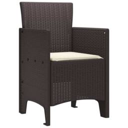 Berkfield Home Garden Chair Set of 4 Brown with cream white cushion - thumbnail 4