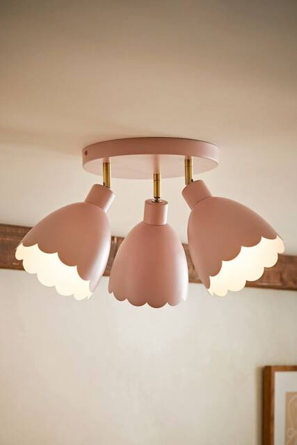 ValueLights Millie Metal Flower Style Scallop Adjustable Spotlight Ceiling Light in Pale Pink