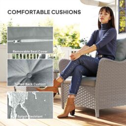 OUTSUNNY 2 Pieces Rattan Garden Chairs, Cushioned Rattan Chairs, Light Grey - Size: 2 Pack - thumbnail 6