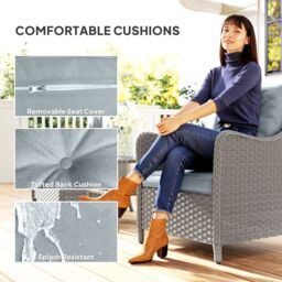 OUTSUNNY 2 Pieces Rattan Garden Chairs, Cushioned Rattan Chairs, Light Grey - Size: 2 Pack - thumbnail 5