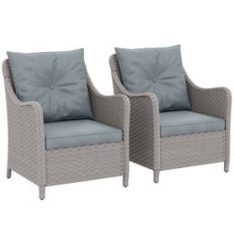 OUTSUNNY 2 Pieces Rattan Garden Chairs, Cushioned Rattan Chairs, Light Grey - Size: 2 Pack - thumbnail 2