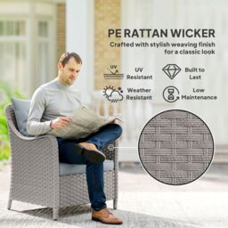 OUTSUNNY 2 Pieces Rattan Garden Chairs, Cushioned Rattan Chairs, Light Grey - Size: 2 Pack - thumbnail 4