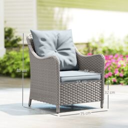 OUTSUNNY 2 Pieces Rattan Garden Chairs, Cushioned Rattan Chairs, Light Grey - Size: 2 Pack - thumbnail 3