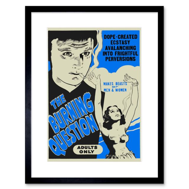 "Artery8 Wall Art Print Burning Question Reefer Madness Blue Vintage Advertising Framed in Black - Size: W7"" x H9""" - image 1