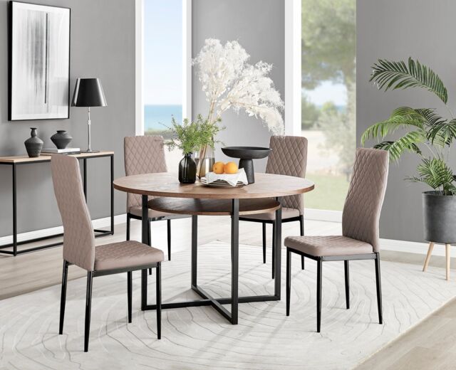 FurnitureboxUK Adley Brown Wood Storage Dining Table & 4 Milan Black Leg Chairs in Beige - image 1