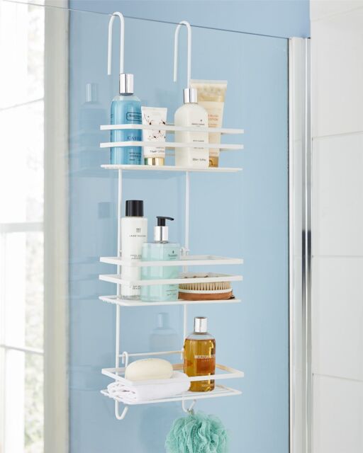 House of Home Shower Caddy 3 Tier Bathroom Over The Door Storage Organiser Hanging Basket With Shelving in White - image 1