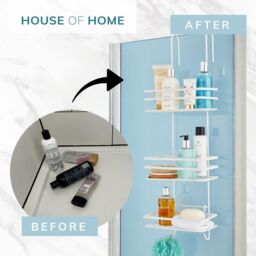 House of Home Shower Caddy 3 Tier Bathroom Over The Door Storage Organiser Hanging Basket With Shelving in White - thumbnail 4