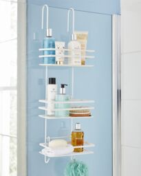 House of Home Shower Caddy 3 Tier Bathroom Over The Door Storage Organiser Hanging Basket With Shelving in White - thumbnail 1