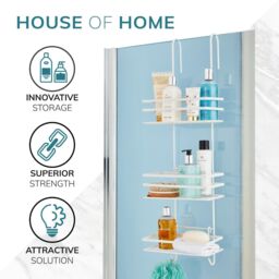 House of Home Shower Caddy 3 Tier Bathroom Over The Door Storage Organiser Hanging Basket With Shelving in White - thumbnail 3