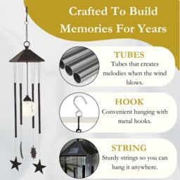 Marco Paul 74cm Black Metal Sun & Moon Solar Wind Chimes - thumbnail 5