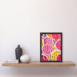 Artery8 Wall Art Print Sliced Dragon Fruit Kitchen Artwork Pink Orange Blue Vibrant Abstract Oil Painting Artwork Framed - Size: A4 - thumbnail 4