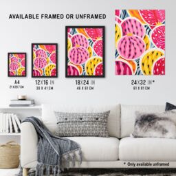 Artery8 Wall Art Print Sliced Dragon Fruit Kitchen Artwork Pink Orange Blue Vibrant Abstract Oil Painting Artwork Framed - Size: A4 - thumbnail 3