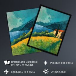"Artery8 Farmhouse Lake District Oil Painting Summer Calm Wall Art Print in Blue - Size: W18"" x H24""" - thumbnail 2