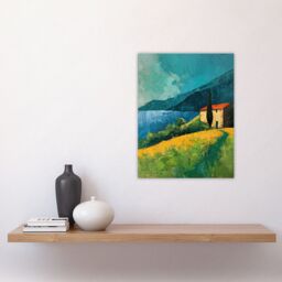 "Artery8 Farmhouse Lake District Oil Painting Summer Calm Wall Art Print in Blue - Size: W18"" x H24""" - thumbnail 4