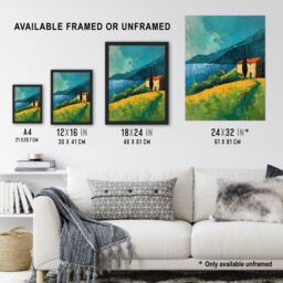 "Artery8 Farmhouse Lake District Oil Painting Summer Calm Wall Art Print in Blue - Size: W18"" x H24""" - thumbnail 3