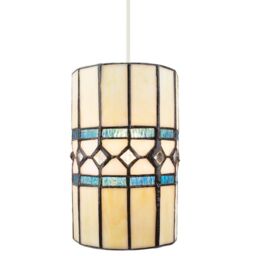Happy Homewares Contemporary Amber Glass Tiffany Pendant Light Shade with Bright Teal Strips