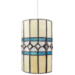 Happy Homewares Contemporary Amber Glass Tiffany Pendant Light Shade with Bright Teal Strips - thumbnail 2