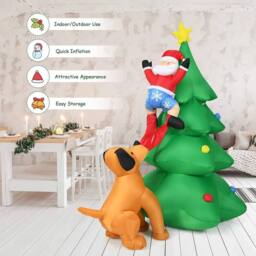 Gymax 180cm Inflatable LED Dog Chase Santa to Christmas Tree Decoration in Green - thumbnail 8