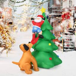 Gymax 180cm Inflatable LED Dog Chase Santa to Christmas Tree Decoration in Green - thumbnail 6