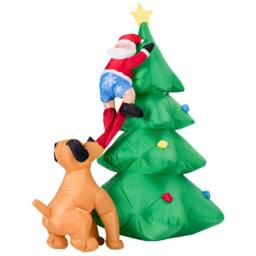 Gymax 180cm Inflatable LED Dog Chase Santa to Christmas Tree Decoration in Green