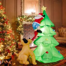 Gymax 180cm Inflatable LED Dog Chase Santa to Christmas Tree Decoration in Green - thumbnail 4