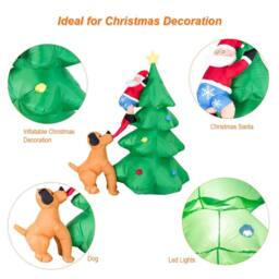 Gymax 180cm Inflatable LED Dog Chase Santa to Christmas Tree Decoration in Green - thumbnail 2