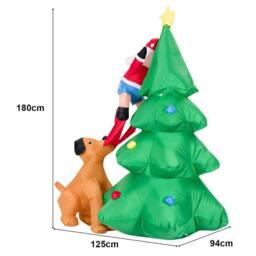 Gymax 180cm Inflatable LED Dog Chase Santa to Christmas Tree Decoration in Green - thumbnail 3
