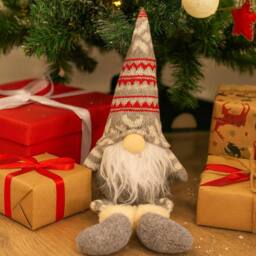 Voltico Christmas Gnome Decoration 41cm Dangly Legs Plush Gonk Ornament in Light Grey - Size: 1 Pack - thumbnail 1