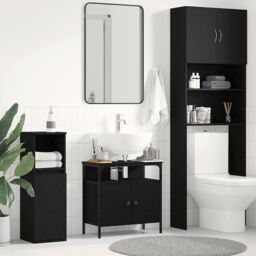 Berkfield Home Bathroom Sink Cabinet Black Oak 60x30x60 cm Engineered Wood - Size: 60 x 30 x 60 cm - thumbnail 1