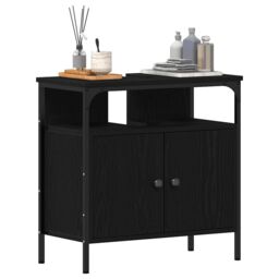 Berkfield Home Bathroom Sink Cabinet Black Oak 60x30x60 cm Engineered Wood - Size: 60 x 30 x 60 cm - thumbnail 4