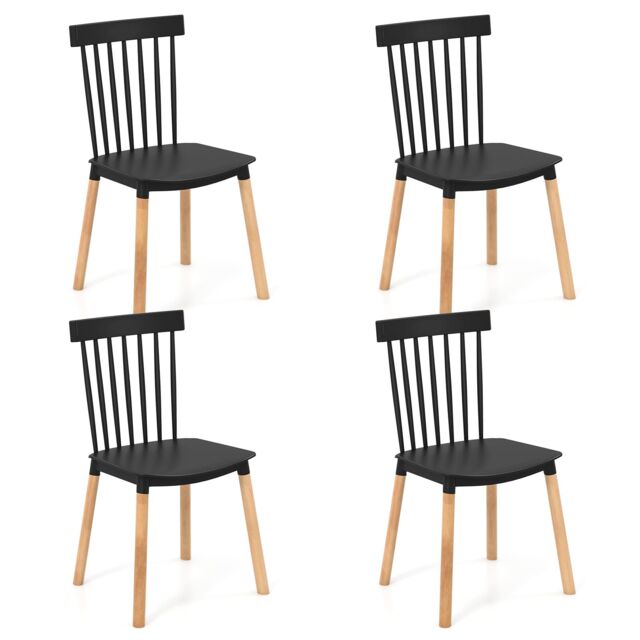Costway Set of 4 Windsor Dining Chairs Kitchen Armless Side Chairs-Black in Black - image 1