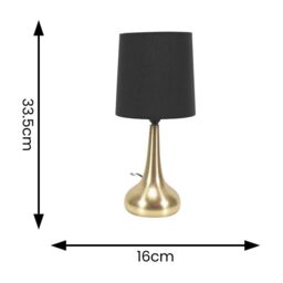 ValueLights Teardrop Pair Fabric Shades Brushed Gold Touch Table Lamps with Bulbs in Black - thumbnail 7
