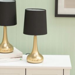 ValueLights Teardrop Pair Fabric Shades Brushed Gold Touch Table Lamps with Bulbs in Black - thumbnail 8