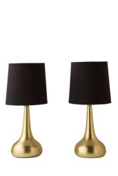 ValueLights Teardrop Pair Fabric Shades Brushed Gold Touch Table Lamps with Bulbs in Black - thumbnail 6