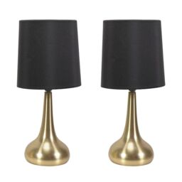 ValueLights Teardrop Pair Fabric Shades Brushed Gold Touch Table Lamps with Bulbs in Black - thumbnail 2