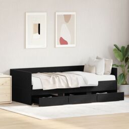 Berkfield Home Daybed Black oak Engineered wood 90 x 200 cm Durable Daybed - thumbnail 5