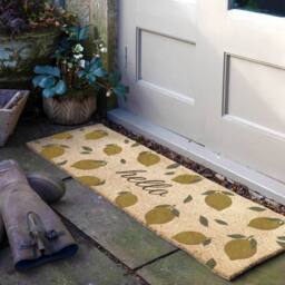 Artsy Mats Hello Lemons Coir Doormat (120 x 40cm) in Brown - Size: 40 cm x 120 cm - thumbnail 1