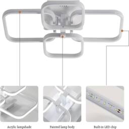 EONLION 60W Modern LED Ceiling Light Cold White Square Metal Chandelier - thumbnail 3