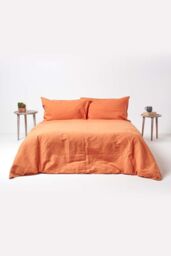 Homescapes Luxury Soft Plain Linen Deep Fitted Sheet 18 inch Deep in Burnt Orange - Size: Single Fitted - thumbnail 4