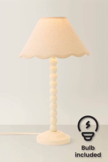 ValueLights Bobbin Colour Trim Linen Shade Cream Bobble Table Lamp with Bulb - image 1